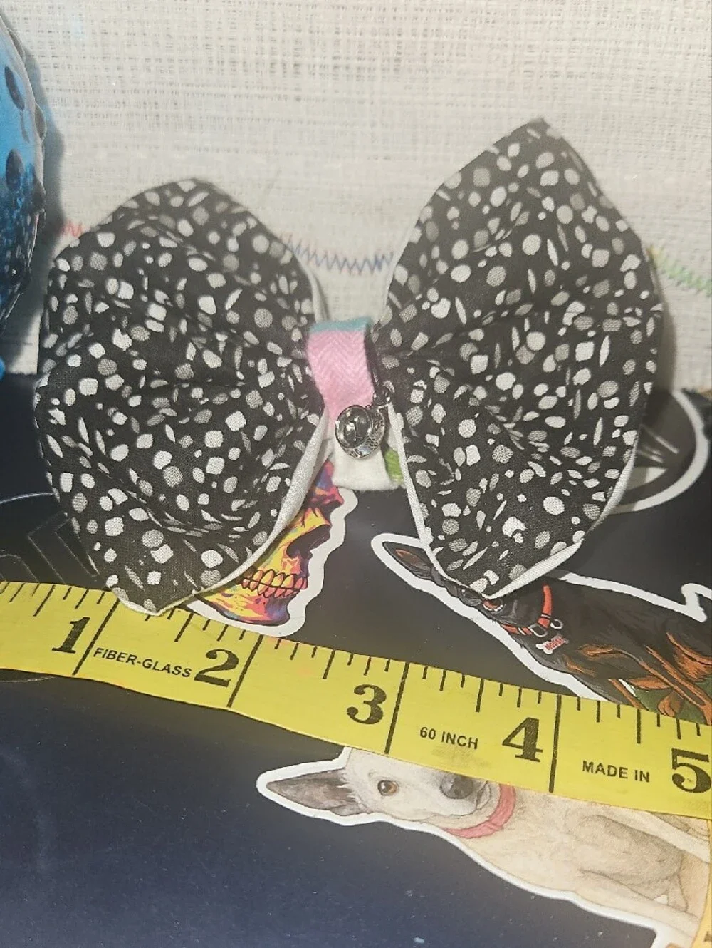Handcrafted Black & White Polka Bow Pet Collar Accessory NEW